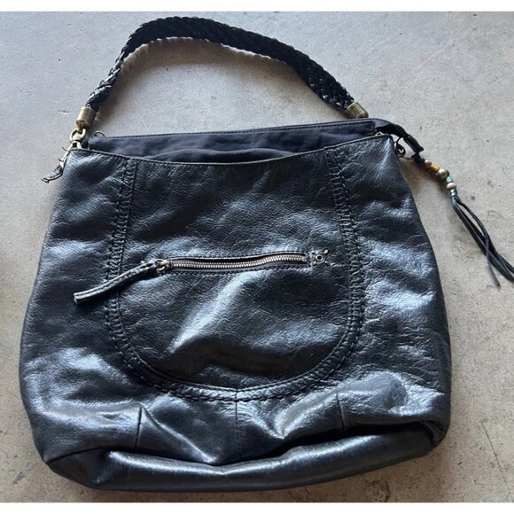 Vintage The Sak Indio Black Leather Hobo Shoulder Bag Braided Strap Handbag - Picture 13 of 13